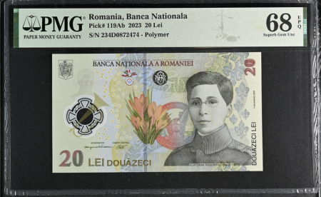 Bancnote - Romania, BNR, 20 lei 2023 P119Ab PMG Superb Gem Unc 68 EPQ