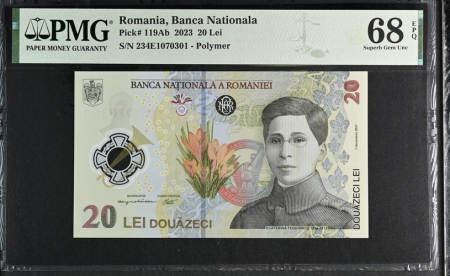 Bancnote - Romania, BNR, 20 lei 2023 P119Ab PMG Superb Gem Unc 68 EPQ