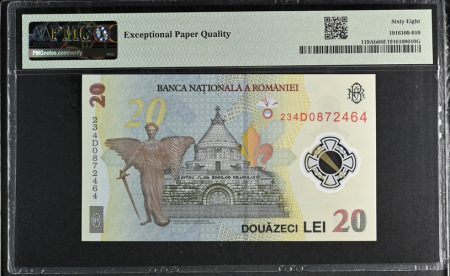 Romania, BNR, 20 lei 2023 P119Ab PMG Superb Gem Unc 68 EPQ [1]