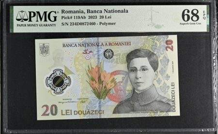 Bancnote - Romania, BNR, 20 lei 2023 P119Ab PMG Superb Gem Unc 68 EPQ