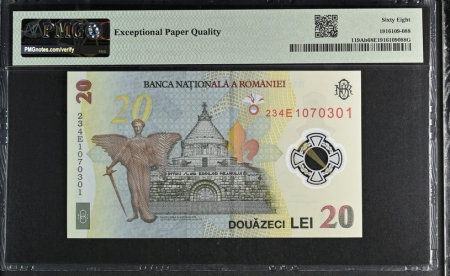 Romania, BNR, 20 lei 2023 P119Ab PMG Superb Gem Unc 68 EPQ [1]