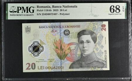 Bancnote - Romania, BNR, 20 lei 2023 P119Ab PMG Superb Gem Unc 68 EPQ