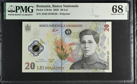 Bancnote - Romania, BNR, 20 lei 2023 P119Ab PMG Superb Gem Unc 68 EPQ