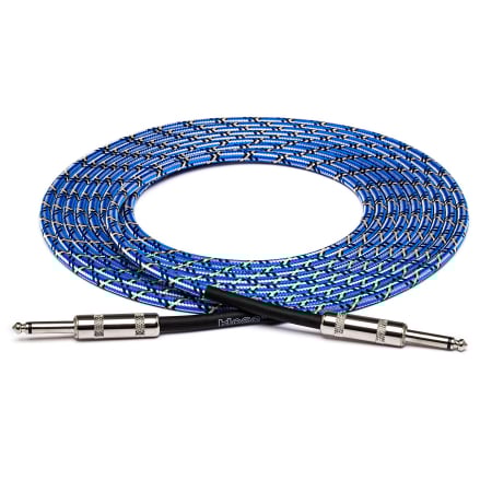 Cabluri - Hosa 3GT-18C1 - Cablu de chitara - Jack 6.35mm Tata Mono la Jack 6.35mm Tata Mono, Blue/White/Black - 5.5m