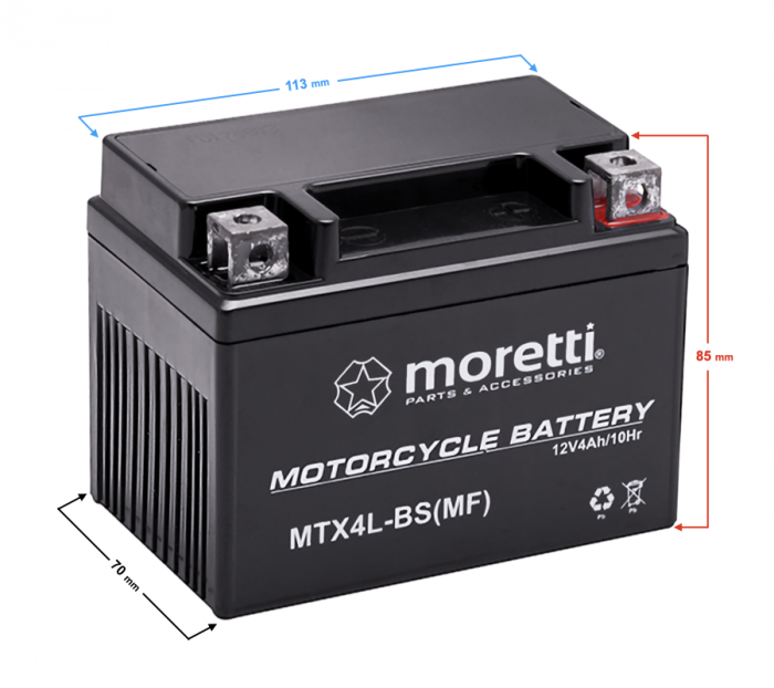 Acumulator Moretti 12V AGM (Gel) MTX4L-BS / MB4L-B [2]