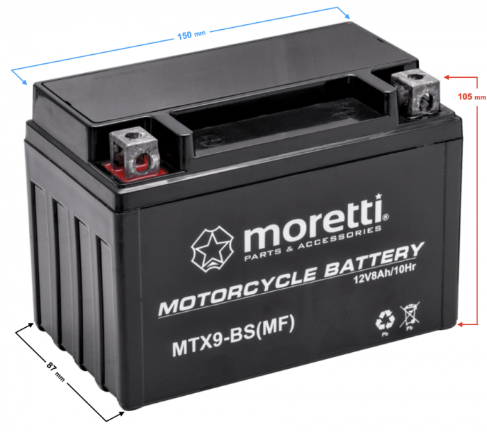 Acumulator Moretti AGM (Gel) MTX9-BS, 12v, 8ah [2]
