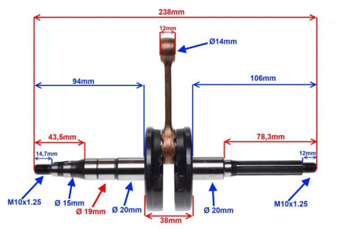 Ambielaj Minarelli, Aprilia, Yamaha, scuter orizontal, LC/AC 50cc, 2T, ax 13mm [2]
