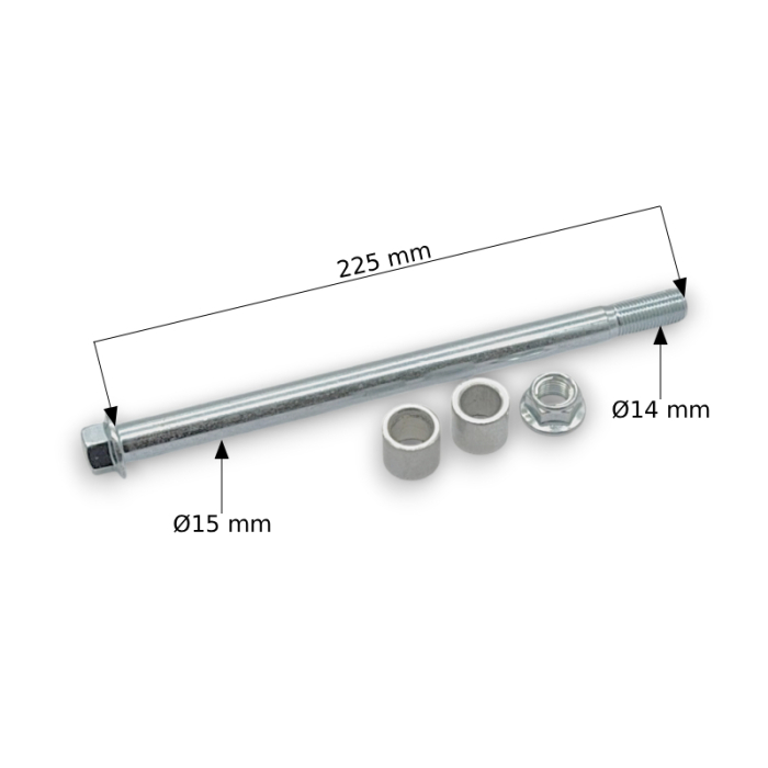 Ax Roată Spate Cross 300cc M14, Diametru 15mm, Lungime 225mm, Cu Bucșe Și Piuliță [2]