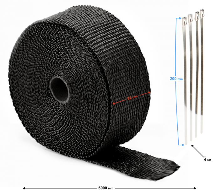 Banda izolare toba de avacuare L=5metri, latime 52mm, culoare negru [2]