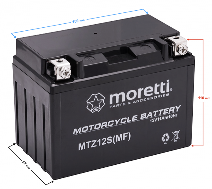 Baterie Moretti AGM (Gel) MTZ12S, 12V, 11Ah [2]