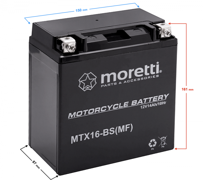Baterie moto/atv AGM (Gel) MTX16 Moretti [2]