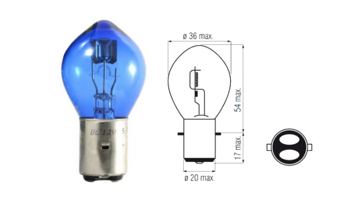 Bec far BOSMA 12V 35 35W BA20D, culoare albastru