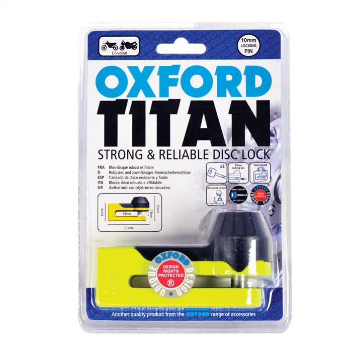 Blocaj disc frana Oxford Titan, galben, saculet depozitare, bolt (10mm)