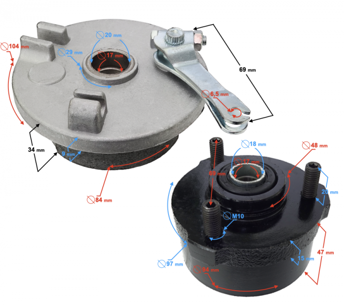 Butuc roata fata dreapta ATV 110/125, 3 prezoane [4]