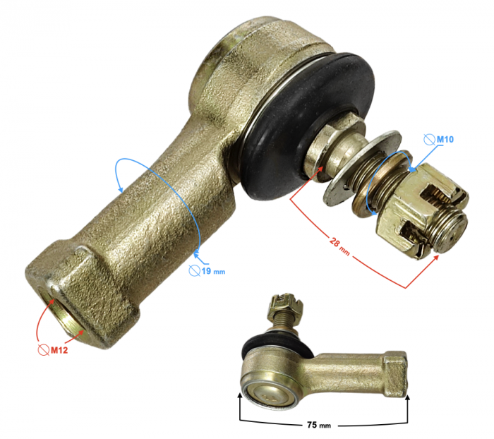 Cap de bara ATV, filet exterior 10mm, filet interior stanga 12mm [2]