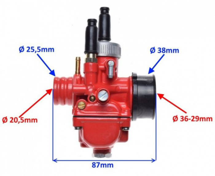 Carburator 50/100cc 21mm tip PHBG, culoare rosu,  diametrul clapetei 22mm [2]