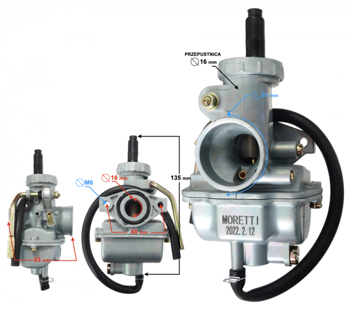 Carburator Moretti PZ16, 80cc 4T, t.16mm, clapeta soc [2]