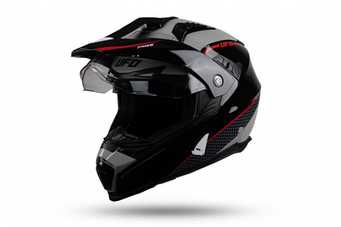 Casca enduro ATV Ufo Aries, culoare negru rosu gri, marimea M