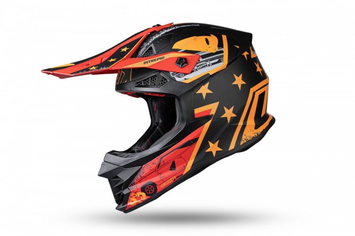 Casca enduro ATV Ufo Intrepid, culoare negru portocaliu rosu mat, marimea XL