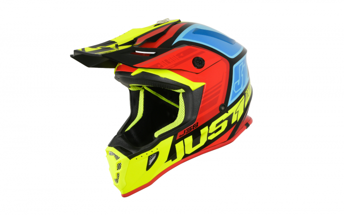 Casca moto atv JUST1 J38 BLADE, culoare rosu albastru galben negru, XL (61-62cm)