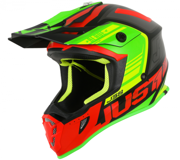 Casca moto atv JUST1 J38 BLADE, culoare rosu lime, marime XL (61-62cm)