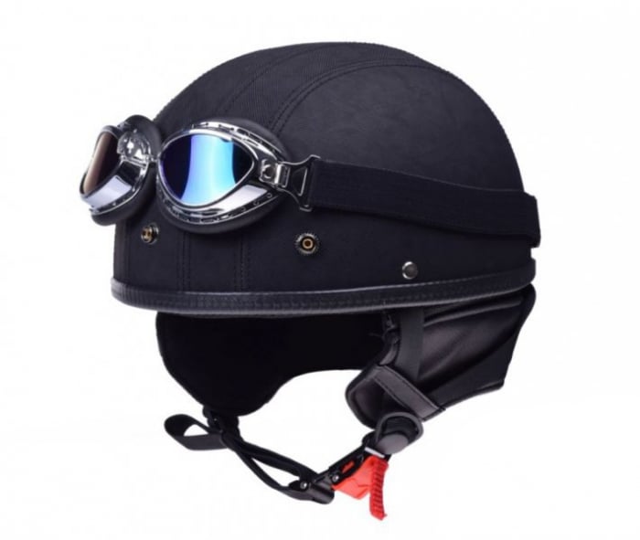 Casca moto Brain Cap cu ochelari, din imitatie piele, marime L, culoare negru mat