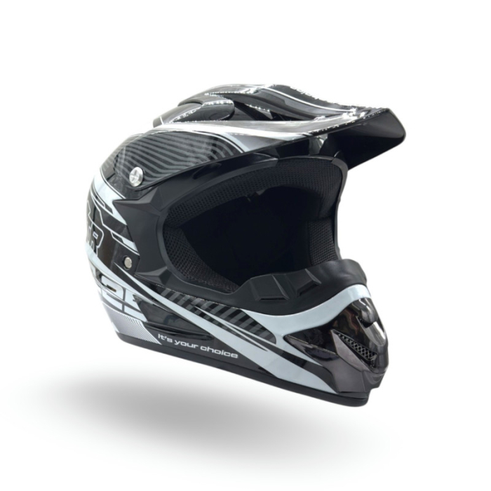 Casca motocross atv copii XTR 125, culoare negru alb, marime YM, 53-54cm