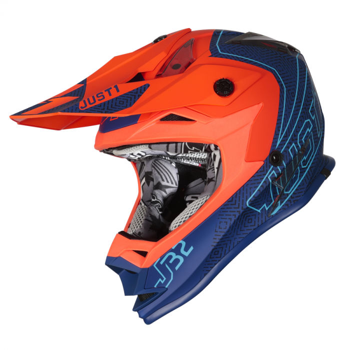 Casca motocross atv pentru copii, Just 1 J32 Vertigo, culoare bleumarin portocaliu, marime YL