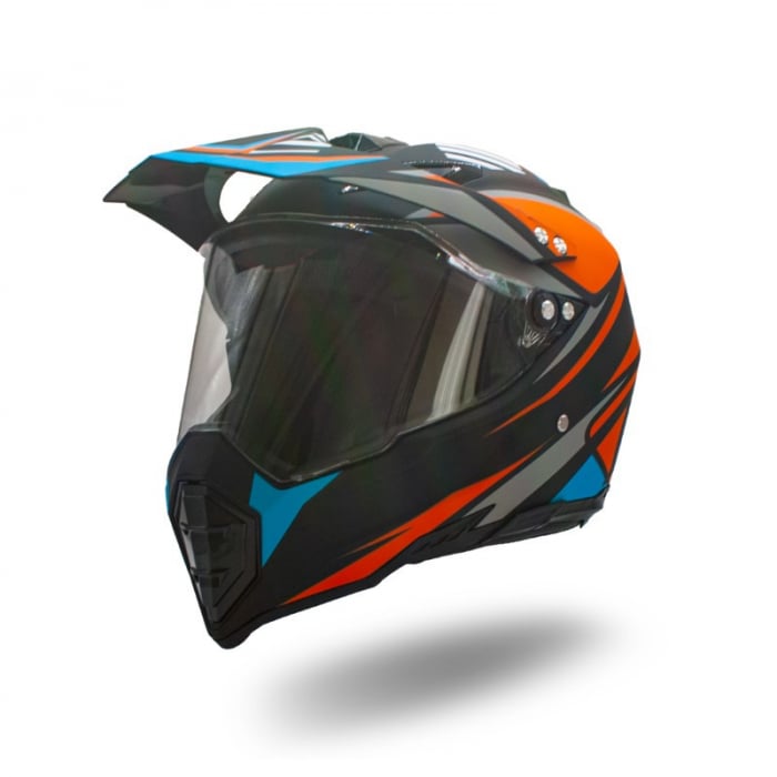 Casca motocross enduro adulti XTR 128, culoare portocaliu albastru, marime S
