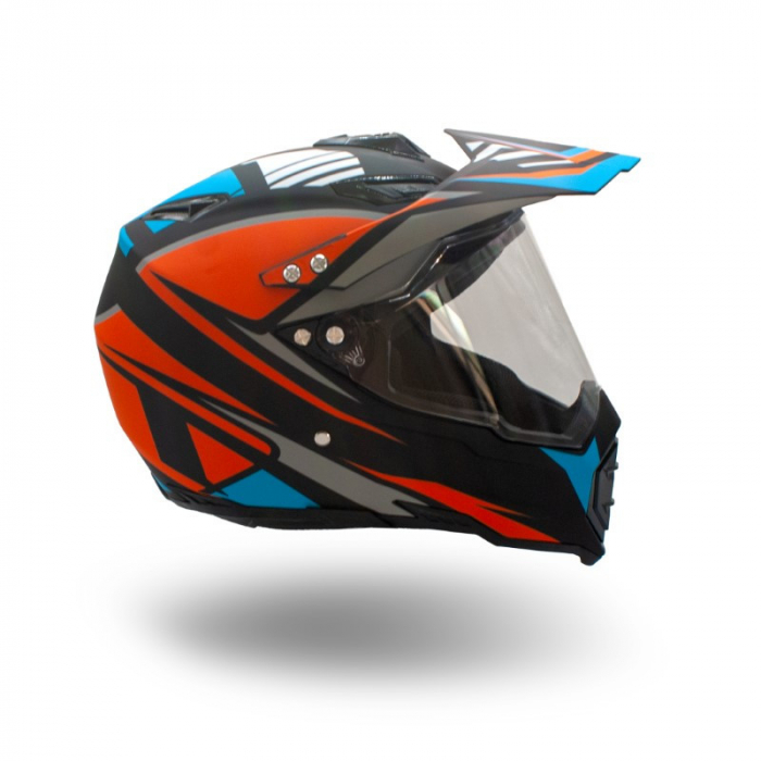 Casca motocross/enduro adulti XTR 128, culoare portocaliu/albastru, marime M [6]