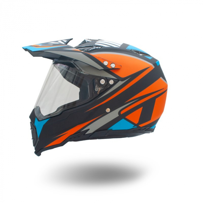 Casca motocross/enduro adulti XTR 128, culoare portocaliu/albastru, marime M [2]