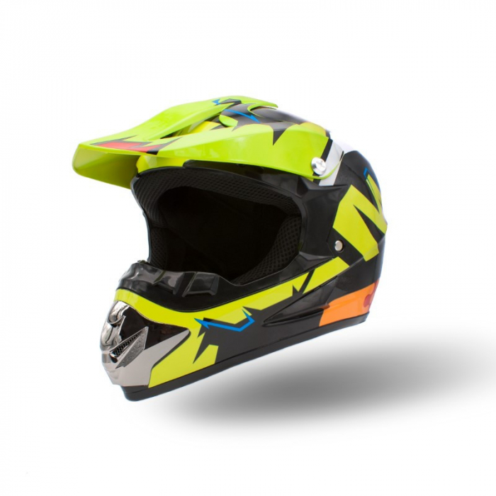 Casca motocross enduro copii XTR, culoare negru lime, marime YS(51-52cm)