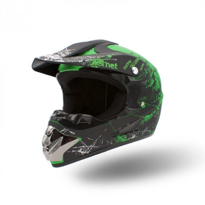 Casca motocross enduro copii XTR 125, culoare negru lime, marime YL