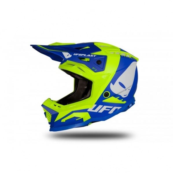 Casca motocross enduro Ufo Plast Echus, fibra de sticla, culoare albastru galben-fluo, marime XL