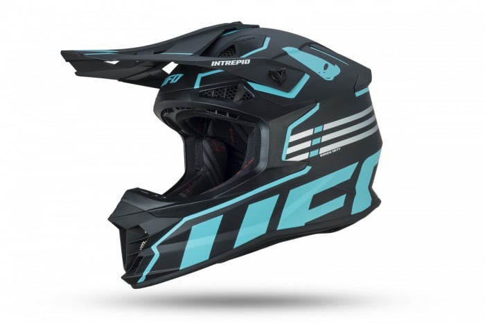 Casca motocross enduro Ufo Plast Intrepid, negru albastru deschis, L