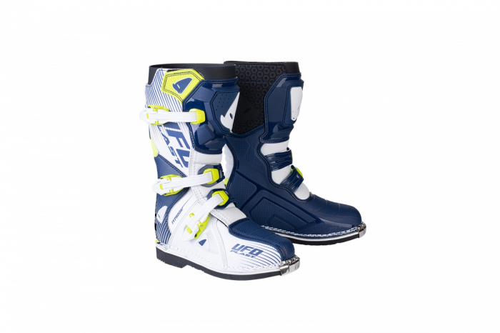 Cizme atv cross Ufo Typhoon, pentru copii, culoare albastru alb, marime 36