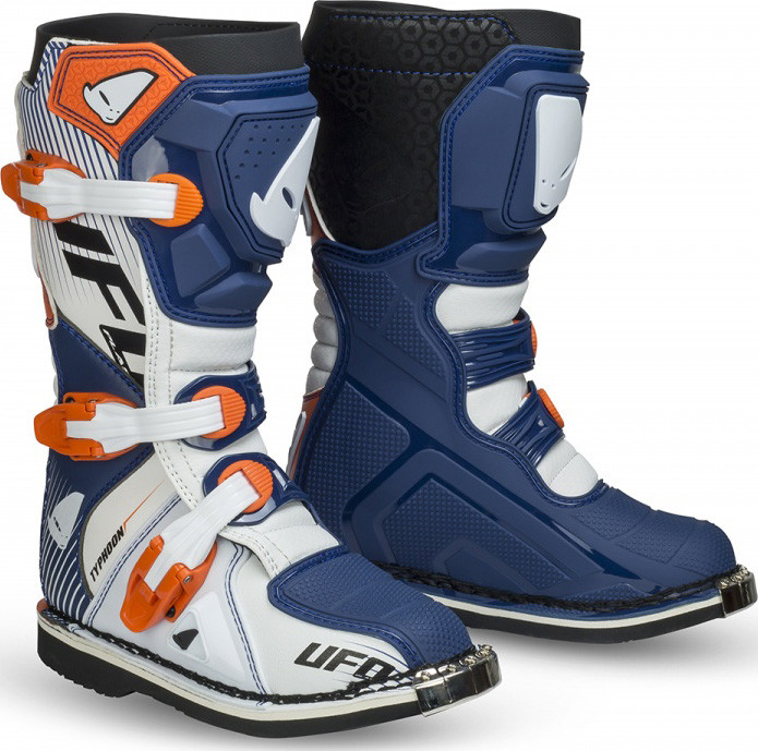 Cizme atv cross Ufo Typhoon, pentru copii, culoare albastru alb portocaliu, marime 38
