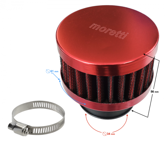 Filtru aer conic, diametru 34mm culoare rosu [3]