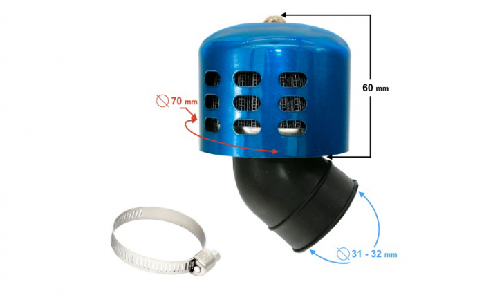 Filtru aer sport conic d.31-32mm, albastru cot 45° [2]