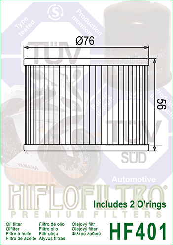 Filtru Ulei HF401 Hiflofiltro Honda Kawasaki Yamaha cu 2 O-ring [2]