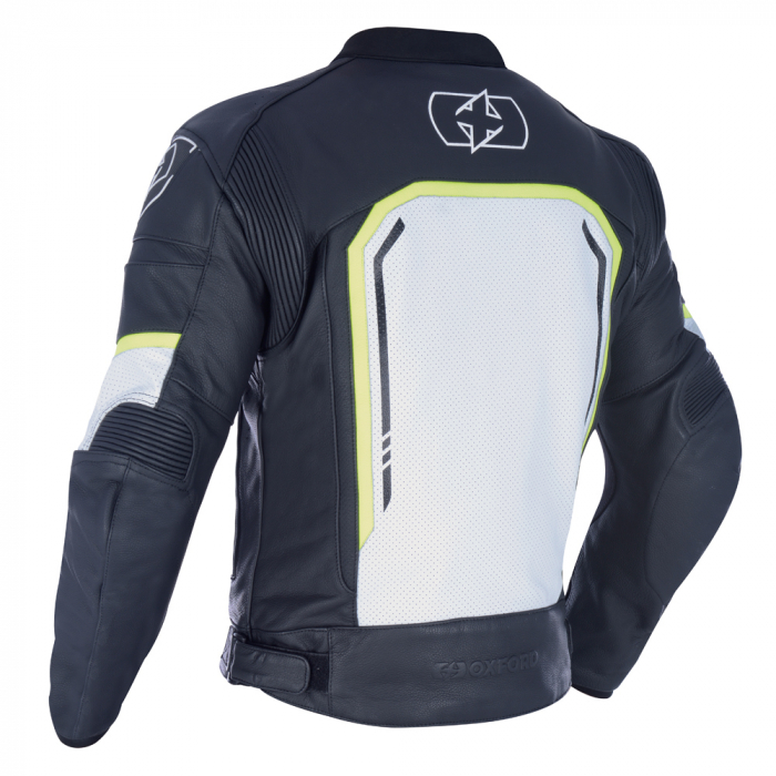 Geaca piele Oxford Strada Sport, protectii umeri/coate, negru/alb/galben fluo, M [3]
