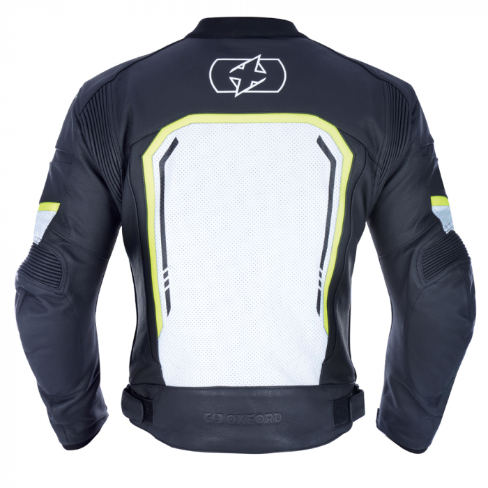 Geaca piele Oxford Strada Sport, protectii umeri/coate, negru/alb/galben fluo, M [4]