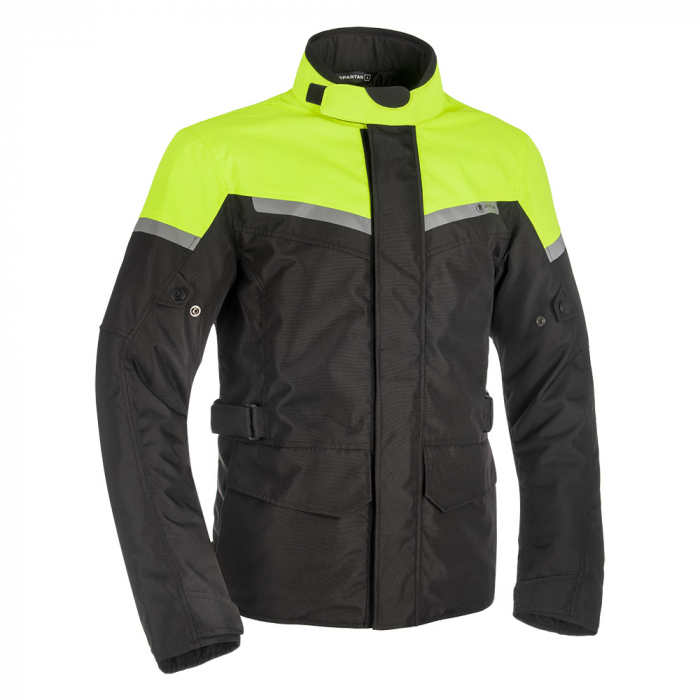 Geaca textila impermeabila Oxford Spartan, versiune lunga, culoare negru fluo, marime 2XL