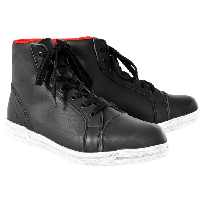 Ghete moto piele textil Oxford Jericho, impermeabile, culoare negru alb, marime 42