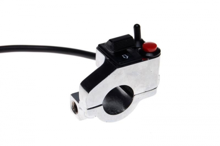 Intrerupator semnalizari moto/atv, montaj pe ghidon, d.22mm, cromat, filet prindere oglinda M8x1.25 [2]