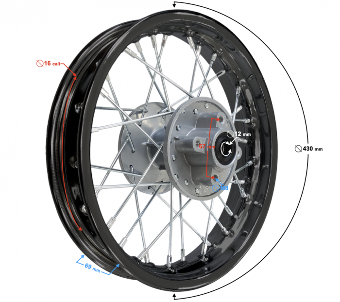 Janta spate cu spite 16"x1.85, diametru gaura pinion 67mm, pentru cross 150 cc [2]