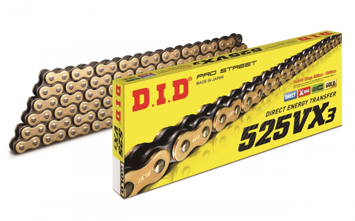 Lant transmisie moto DID 525VX3GB-118LE, culoare auriu