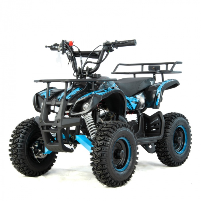 Mini atv XTR M7, roti 6 inch, 50cc, 2 timpi, pornire la sfoara, culoare negru albastru
