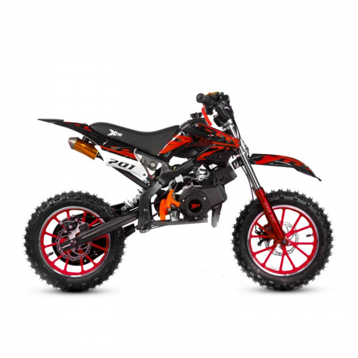 Mini Cross XTR 701, 50cc, 2 timpi, pornire electromotor, roti 10 inch, culoare negru/rosu [2]