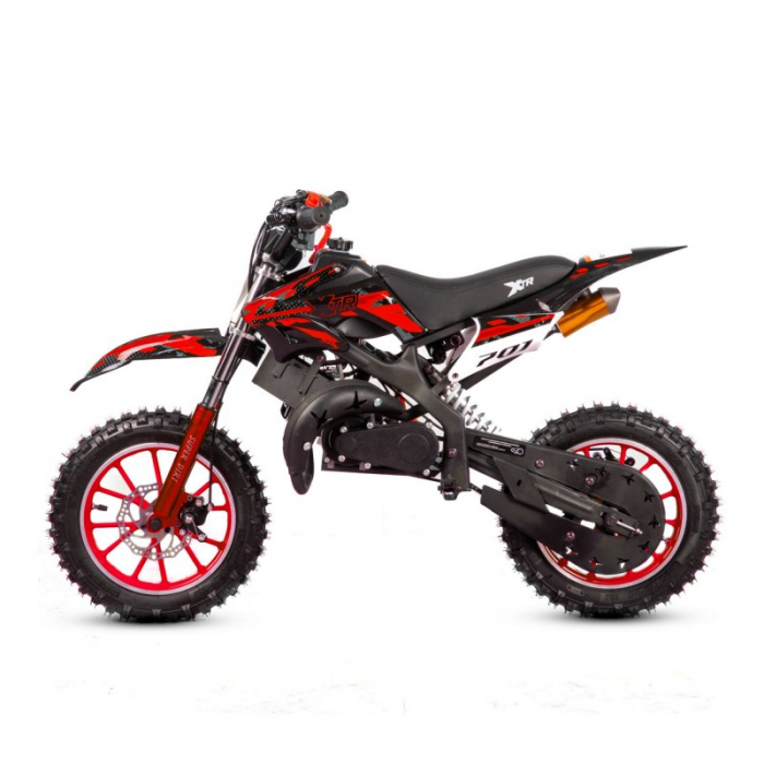 Mini Cross XTR 701, 50cc, 2 timpi, pornire electromotor, roti 10 inch, culoare negru/rosu [5]